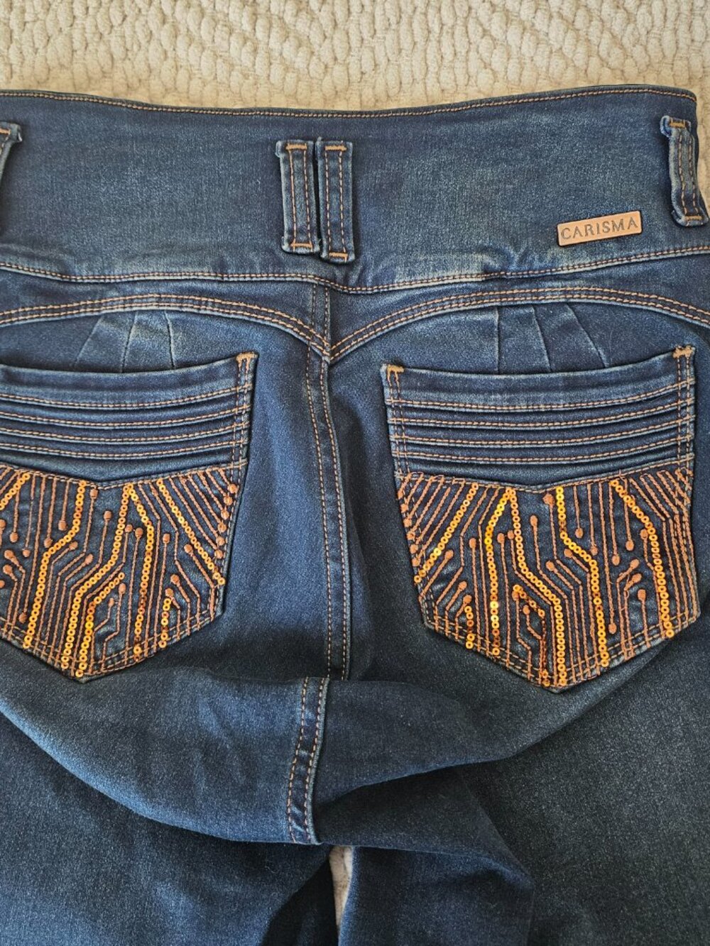 Carisma Jeans Colombian Push Up Skinny Jeans Dark Wash Sequin Circuit Pockets 14 - Picture 4 of 10